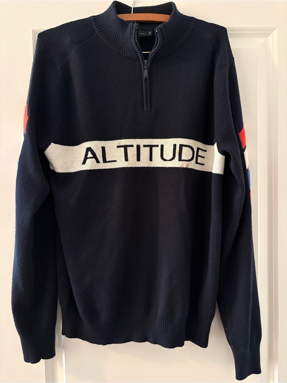 Men's Navy Half-Zip Sweater with White Chest Panel